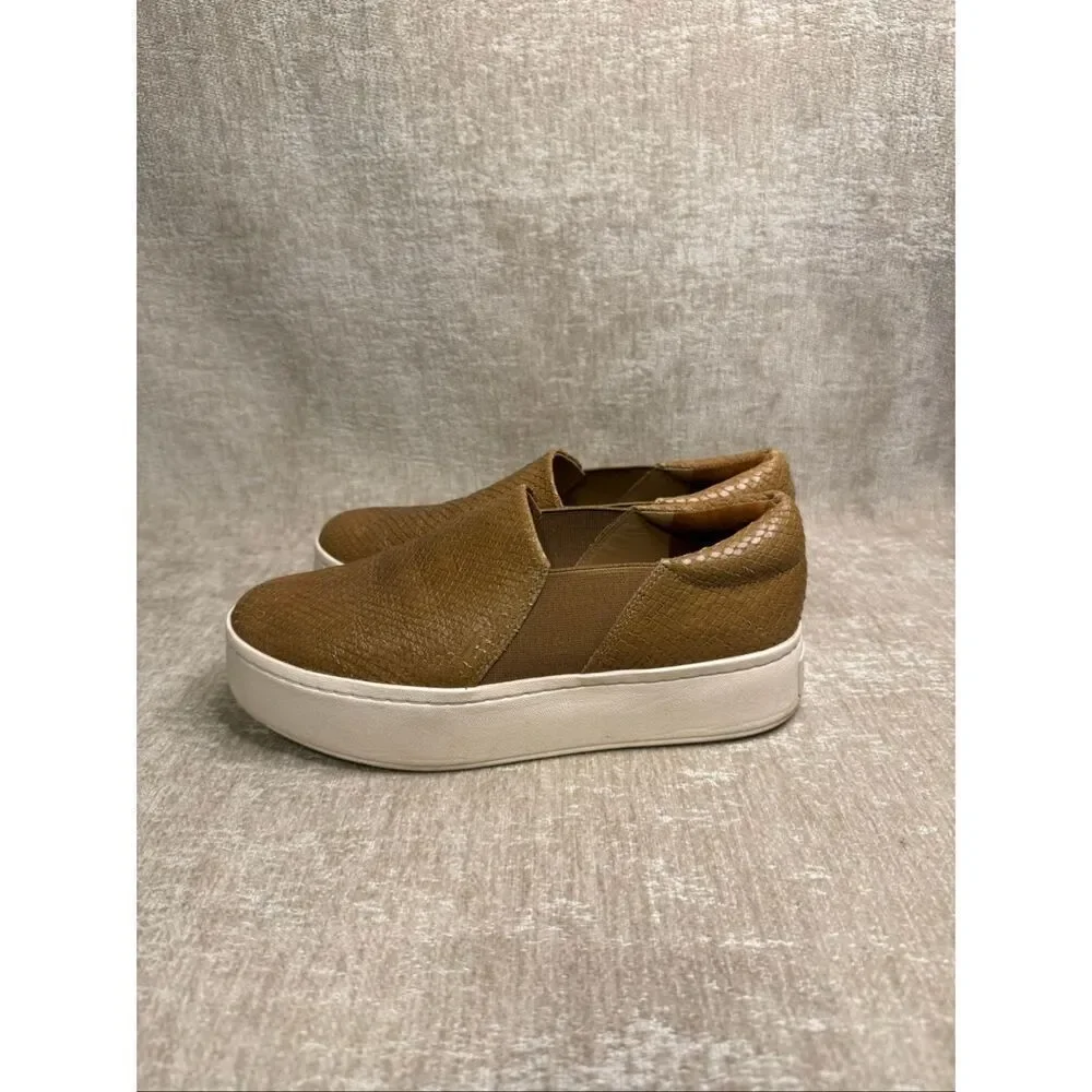 Vince Women's Warren Snake Embossed Platform Slip-On Sneaker Shoes Brown Size 6